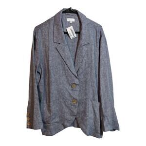 Juniper Blu Linen 2 Button Blue Blazer Jacket Pockets Sophisticated Size L